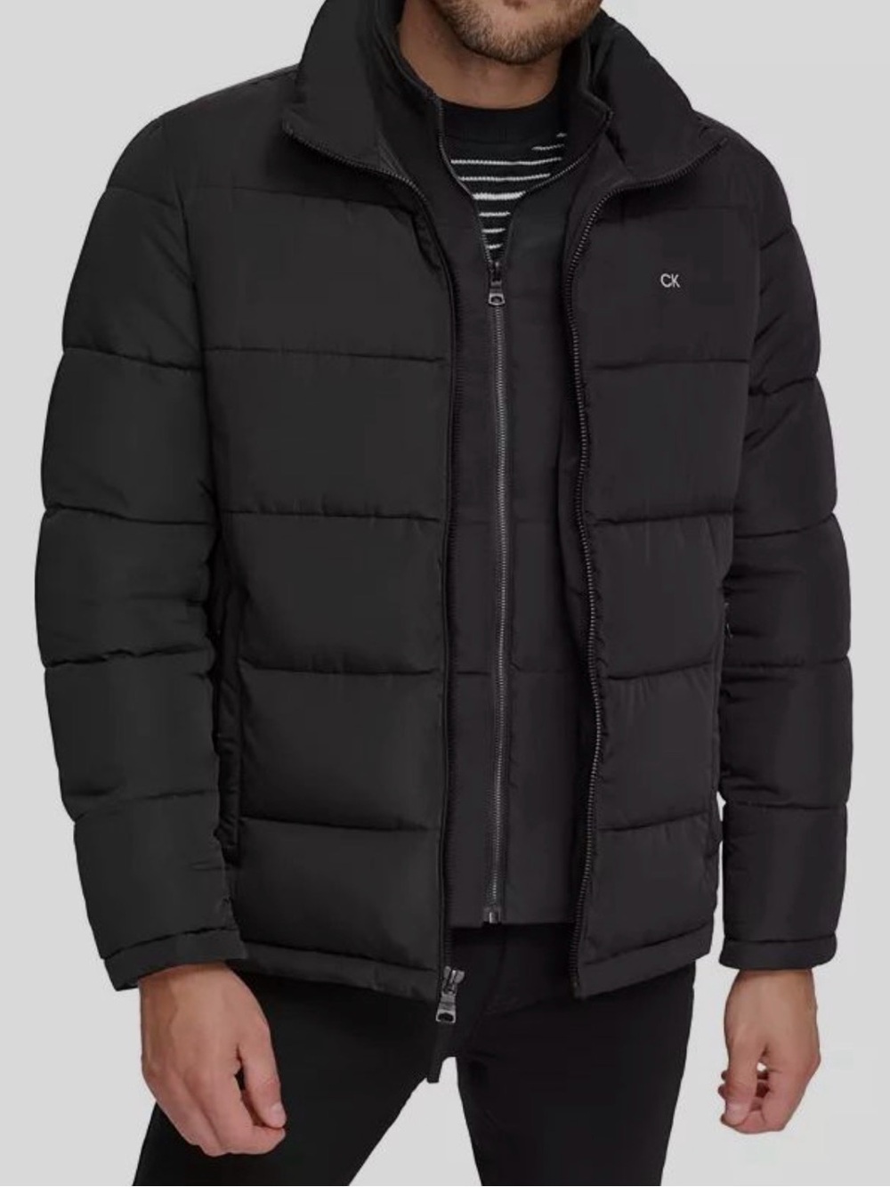 Calvin Klein Black Quilted Puffer Jacket with High Collar